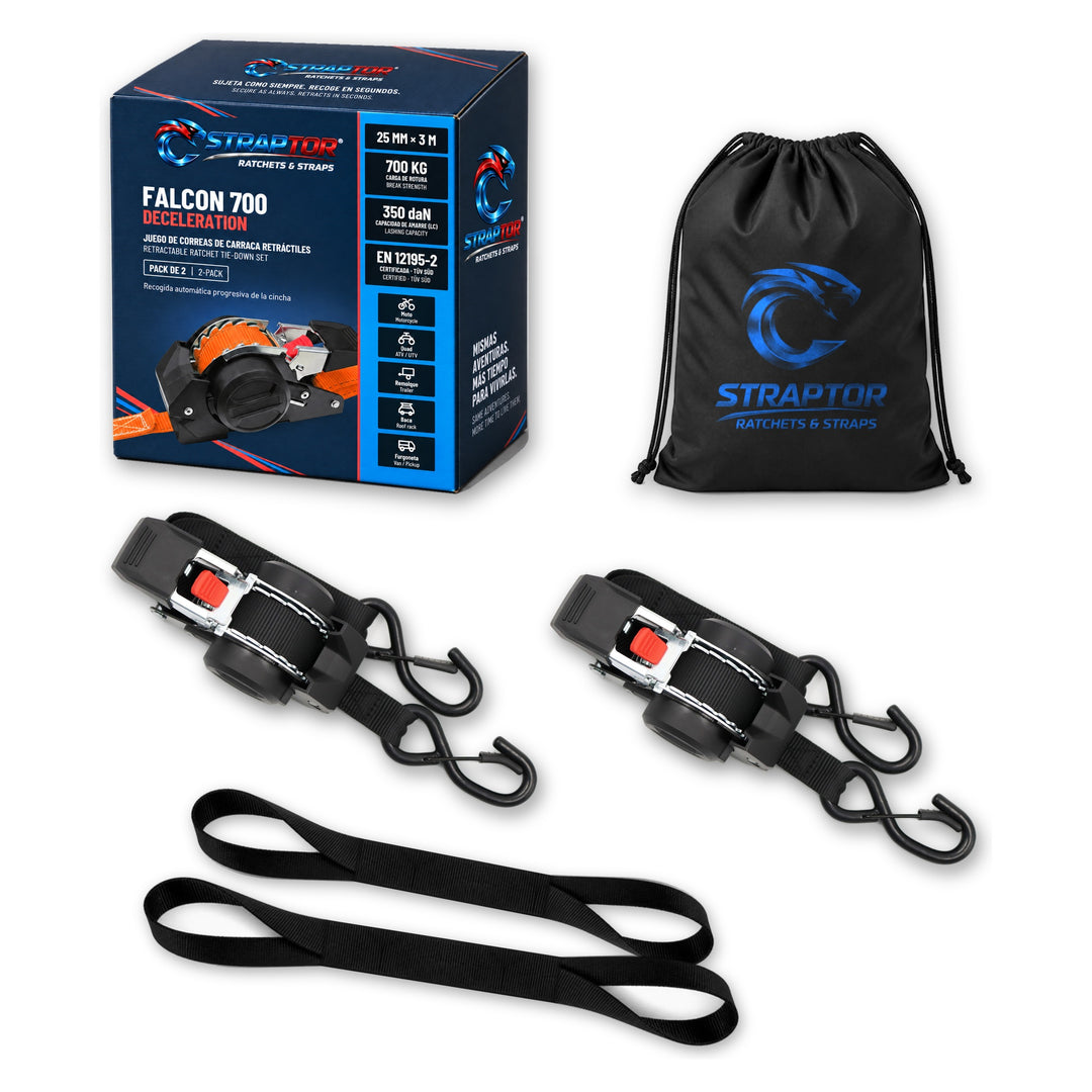 STRAPTOR Falcon 700 Deceleration, pack de 2 correas con carraca de recogida automática y contenido
