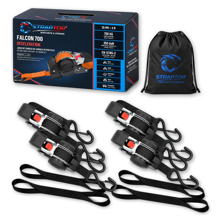 STRAPTOR Falcon 700 Deceleration, pack de 4 correas con carraca de recogida automática y contenido
