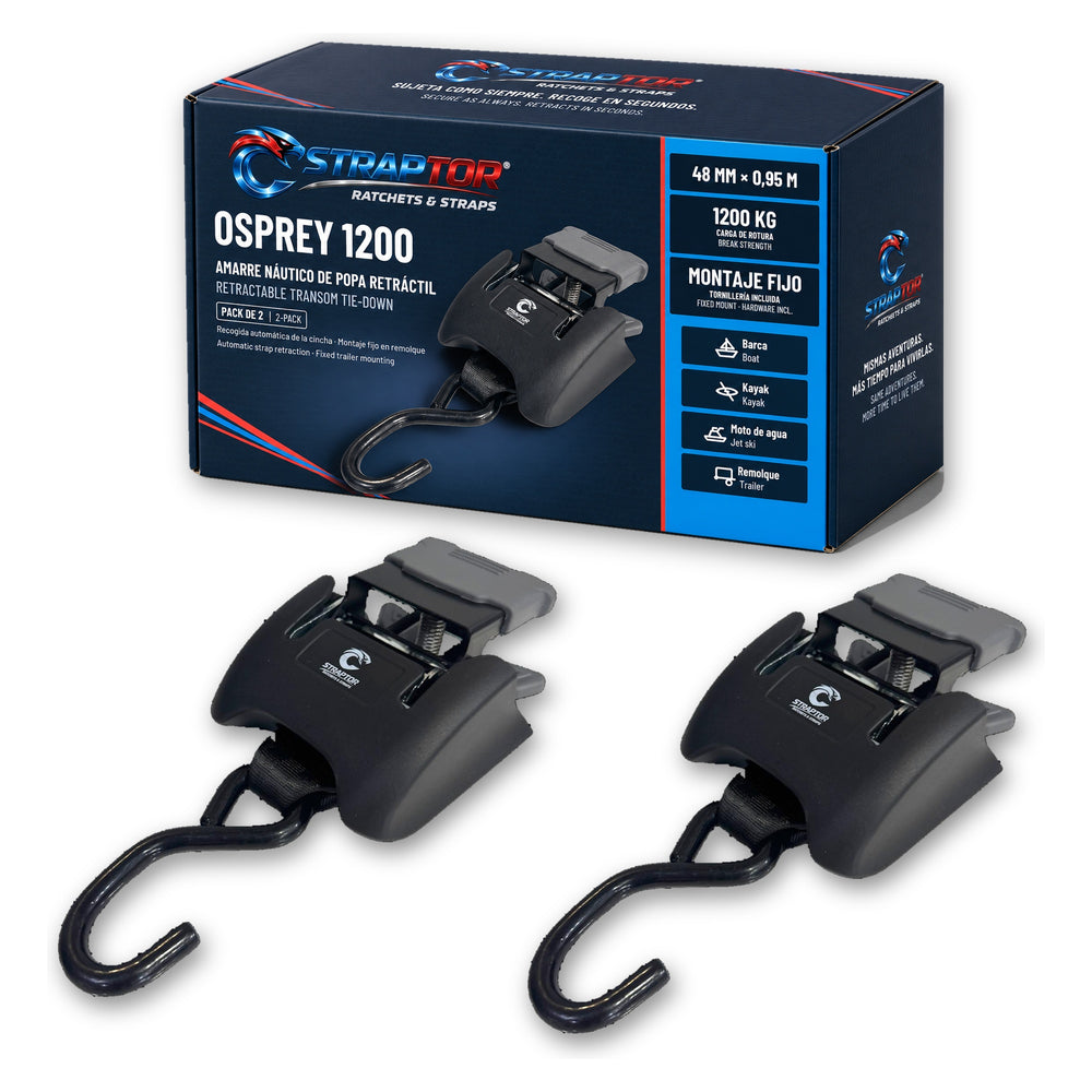 Osprey 1200 · Correa especial para remolques y náutica con recogida automática 48 mm × 0,95 m – 1200 kg